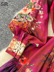 Vintage Print Chiffon Dress