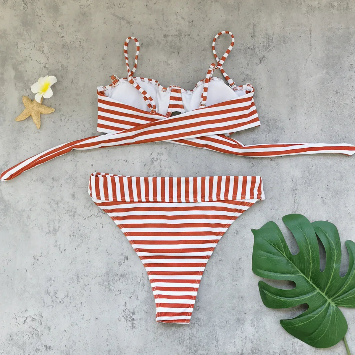 Sexy Red Striped Bikini Set