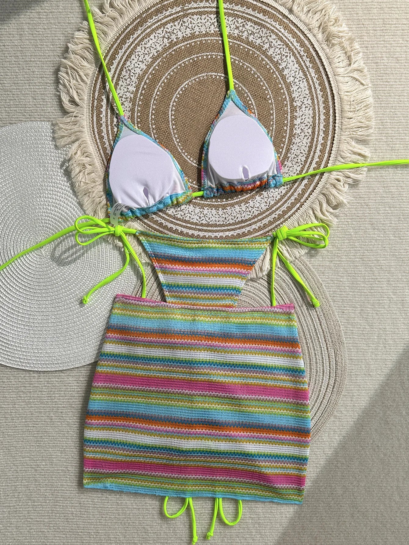 Vintage Green Striped Knitted Bikini Set