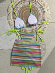 Vintage Green Striped Knitted Bikini Set