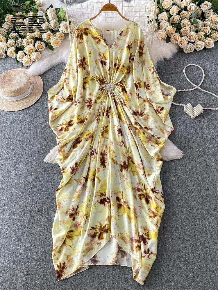 Ruched Print Vintage Dress