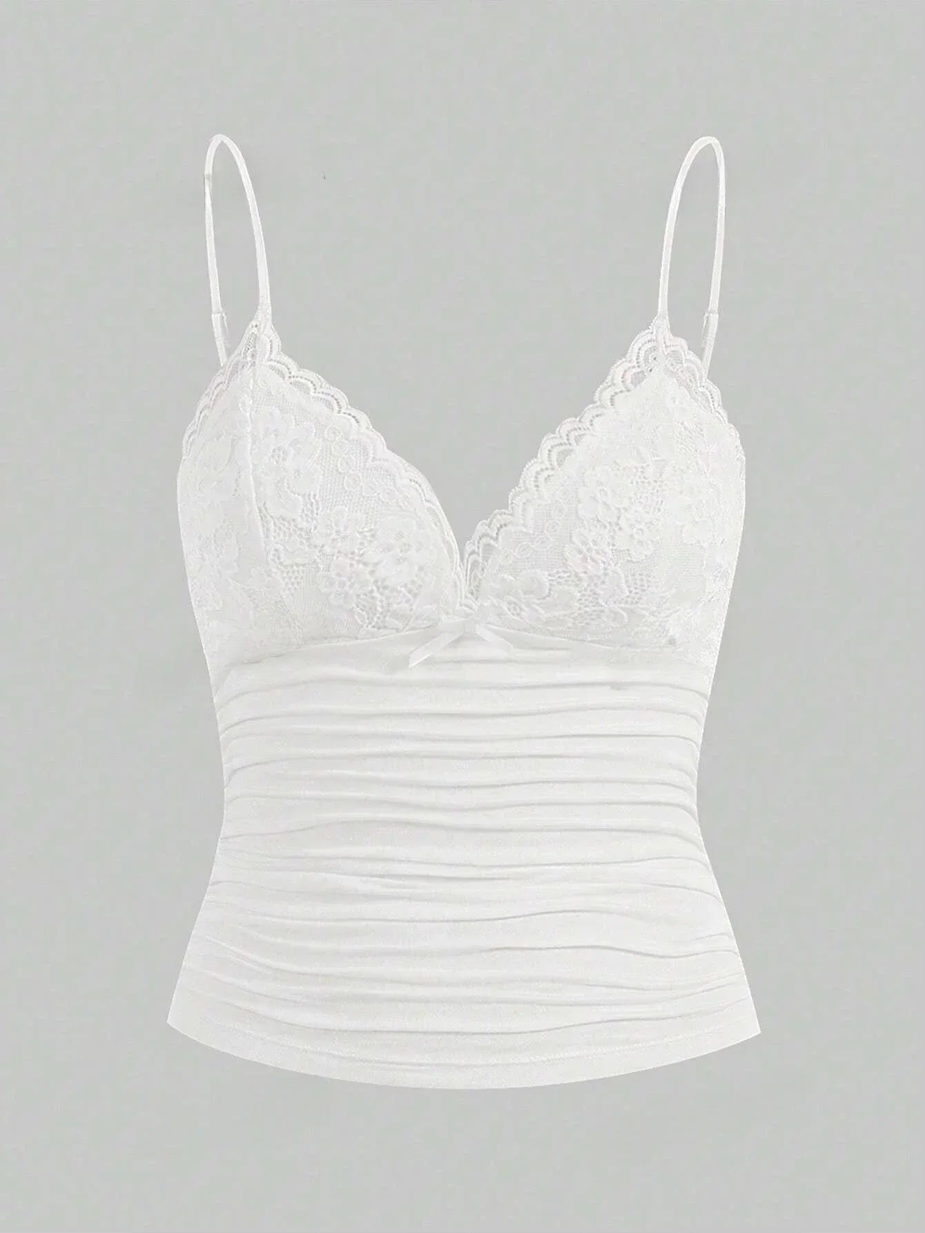 Sexy Contrast Lace Bow Front Crop Cami Top