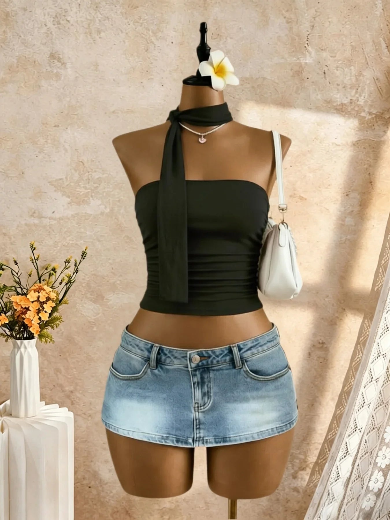 Strapless Side Ruched Crop Bandeau Tube Top