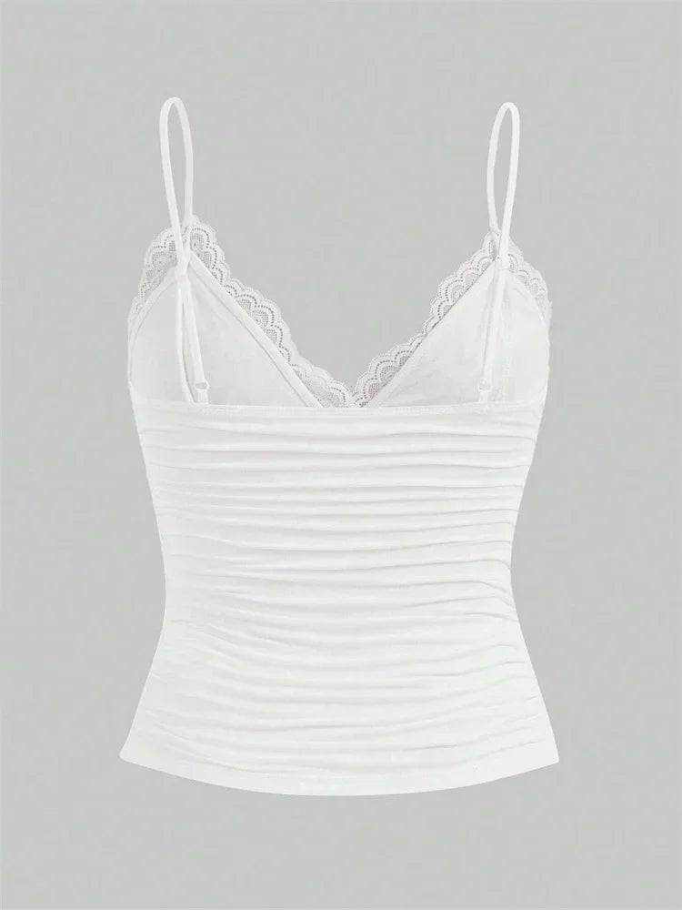 Sexy Contrast Lace Bow Front Crop Cami Top