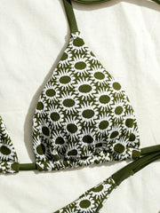 Sexy Green Sunflower Print Mini Bikini
