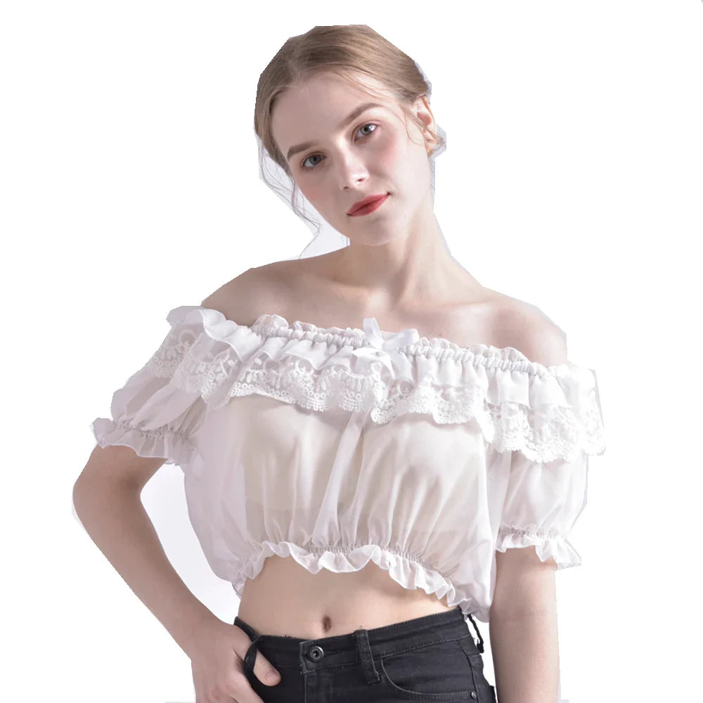 Chiffon Blouse Cute Lolita Off Shoulder Crop Tops