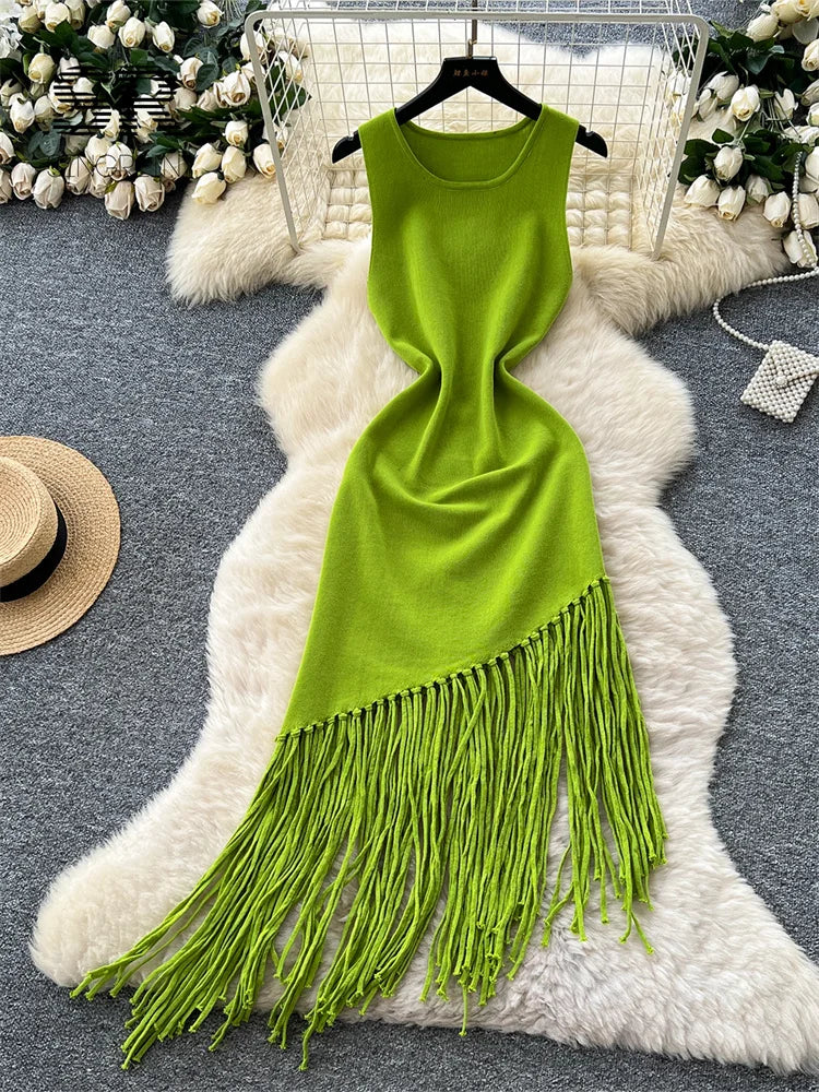 Vacation Tassel Tank Dress