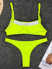 Sexy Neon Yellow Ribbed Brazilian Bikini