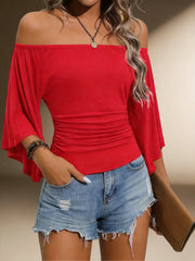 Off Shoulder Flare 3/4 Sleeve Crop Top