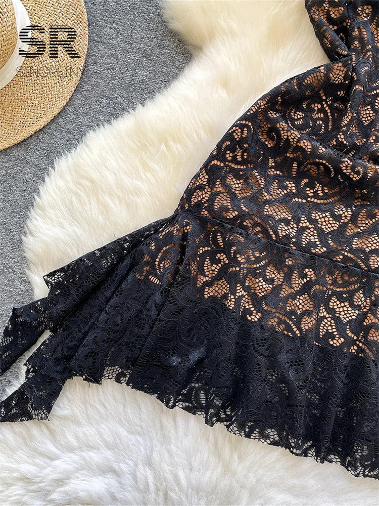 Feminine Halter Lace Dress