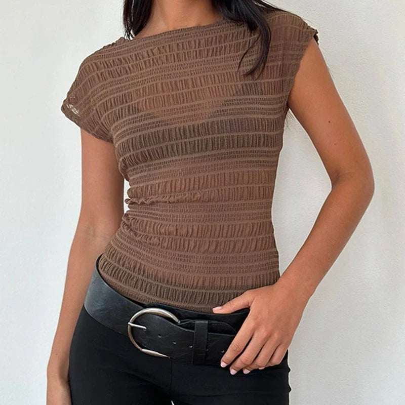 Graphic Print Coquette Mesh Sheer Crop Tops