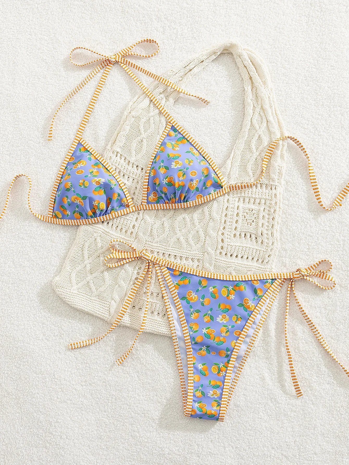 Sexy Blue Fruit Print Bikini Set