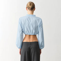 Autumn New Versatile Commuter Pullover Blouse Ruffle Trim Button Short Top