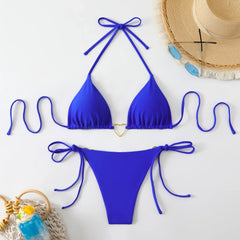 Sexy Metal Heart Ornament Bikini Set