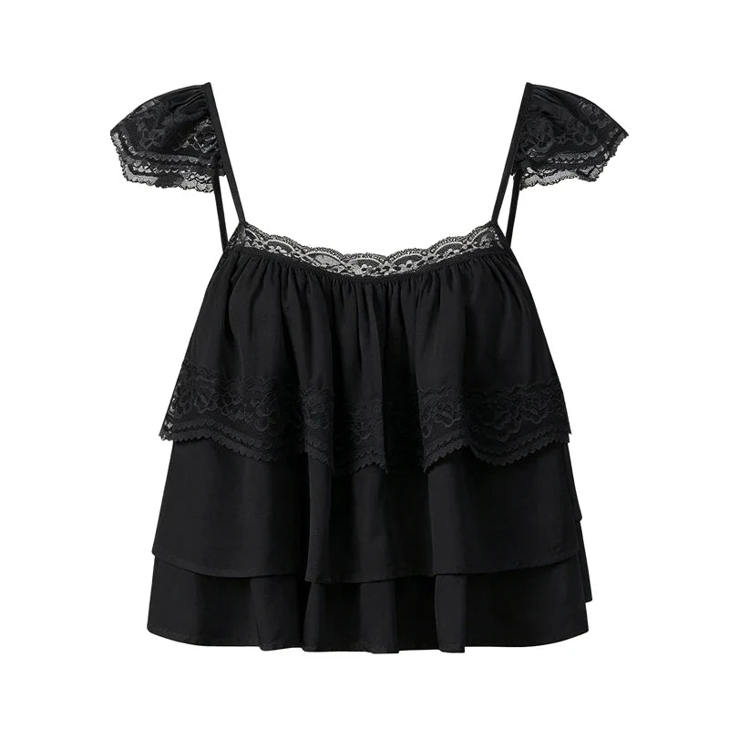 Lace Trim Tiered Babydoll Cami Top