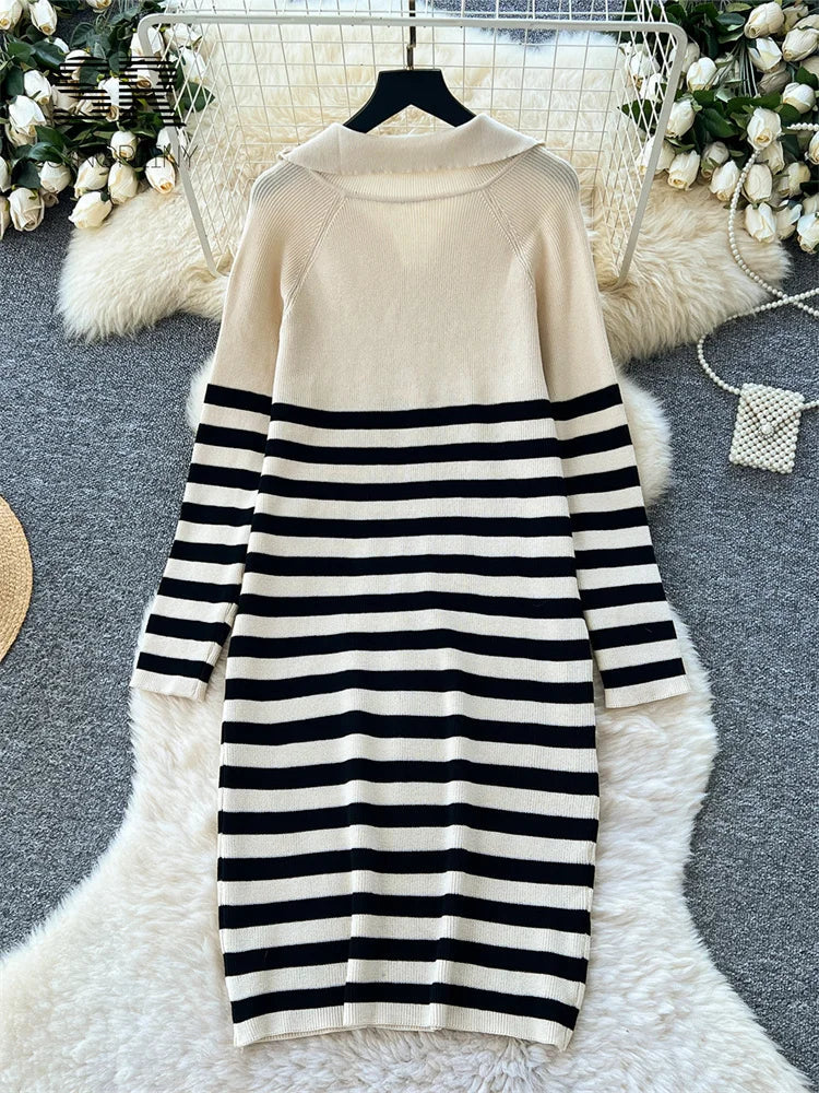 Winter Casual Striped Long Dress
