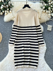 Winter Casual Striped Long Dress