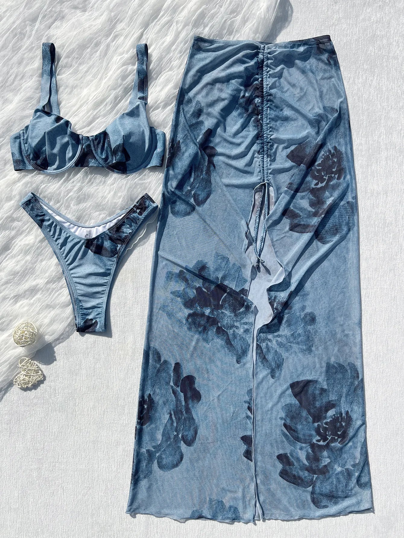 Vintage Blue Floral Print Bikini Set