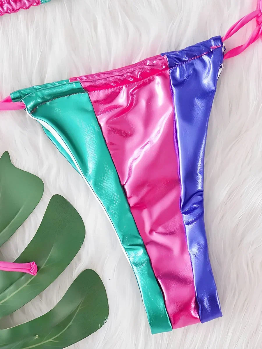 Splicing PU Leather Mini Micro Thong Bikini