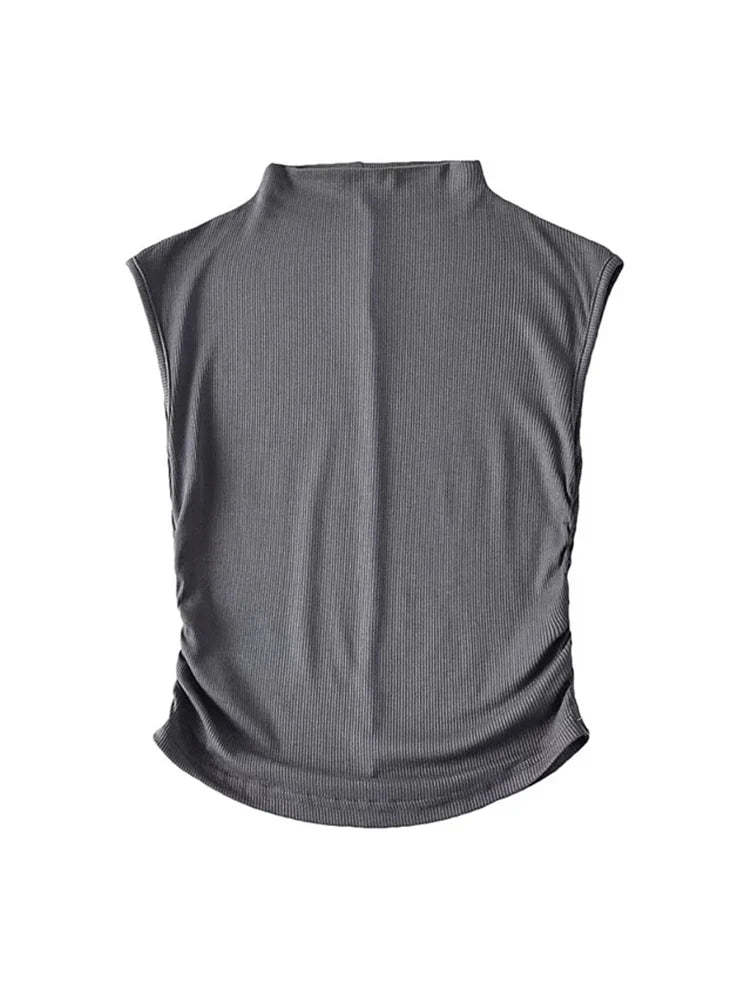 Black Turtleneck Crop Tank Top