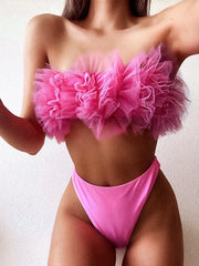 New Sexy 3D Flower Mesh Ruffled Swimsuit