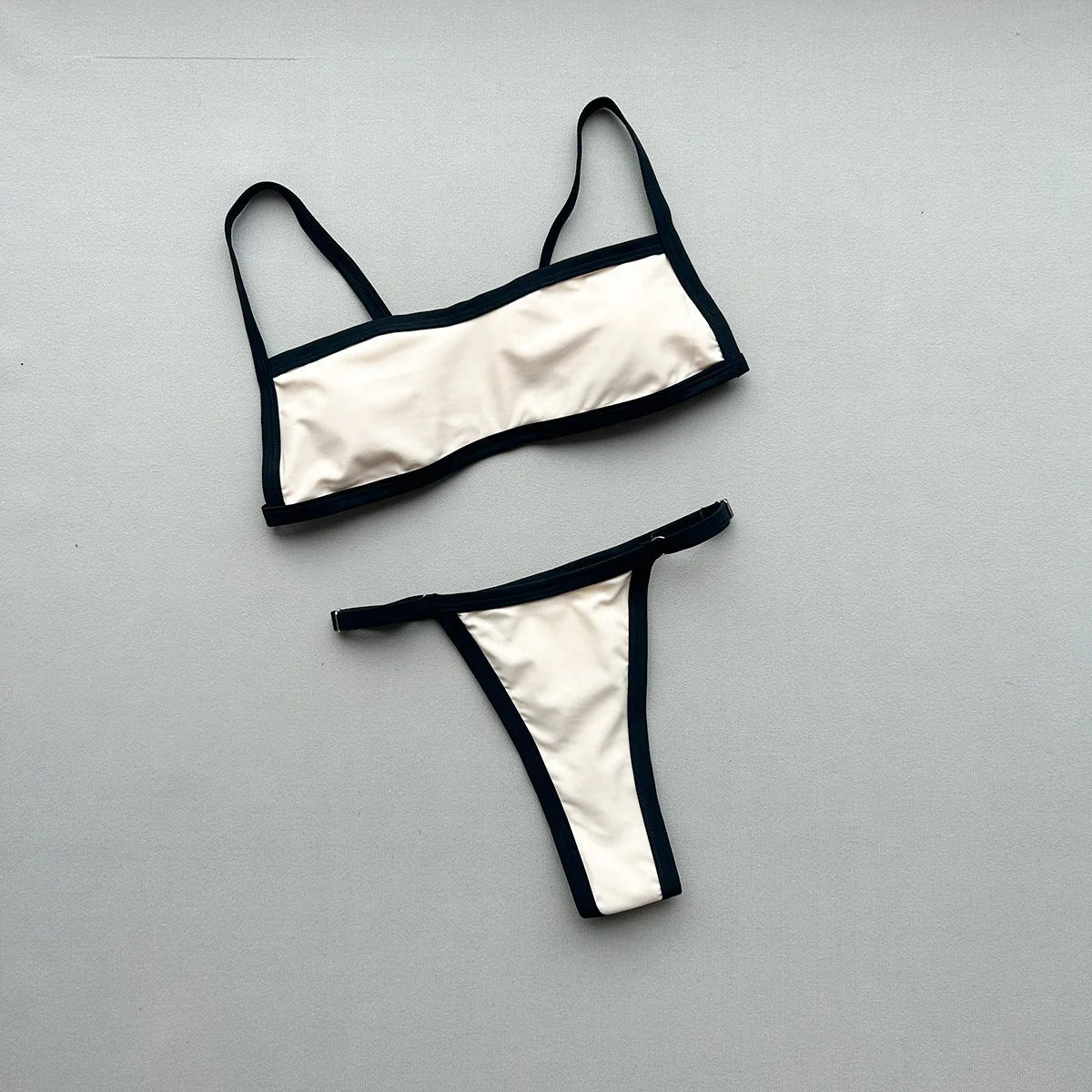 Sexy Beige Black Patchwork Bikini Set