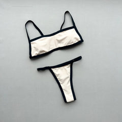 Sexy Beige Black Patchwork Bikini Set