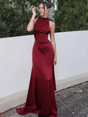 Elegant Satin Halter Maxi Dress