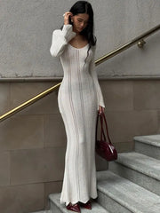 Knitted Hollow Out Sexy Maxi Dress