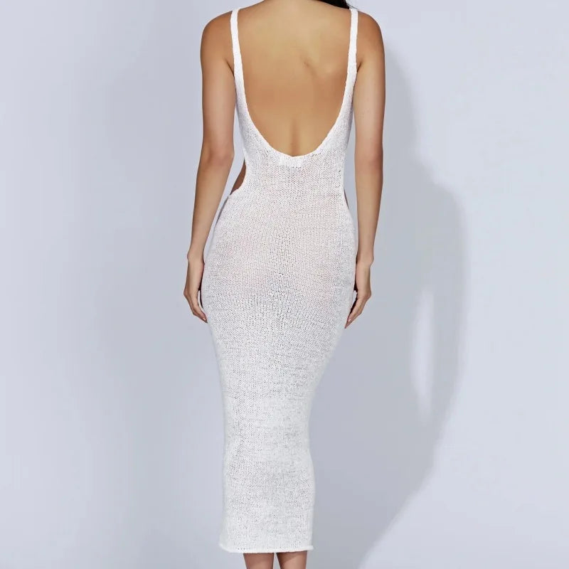 Knitted Sleeveless Hollow Out Midi Dress