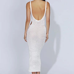 Knitted Sleeveless Hollow Out Midi Dress