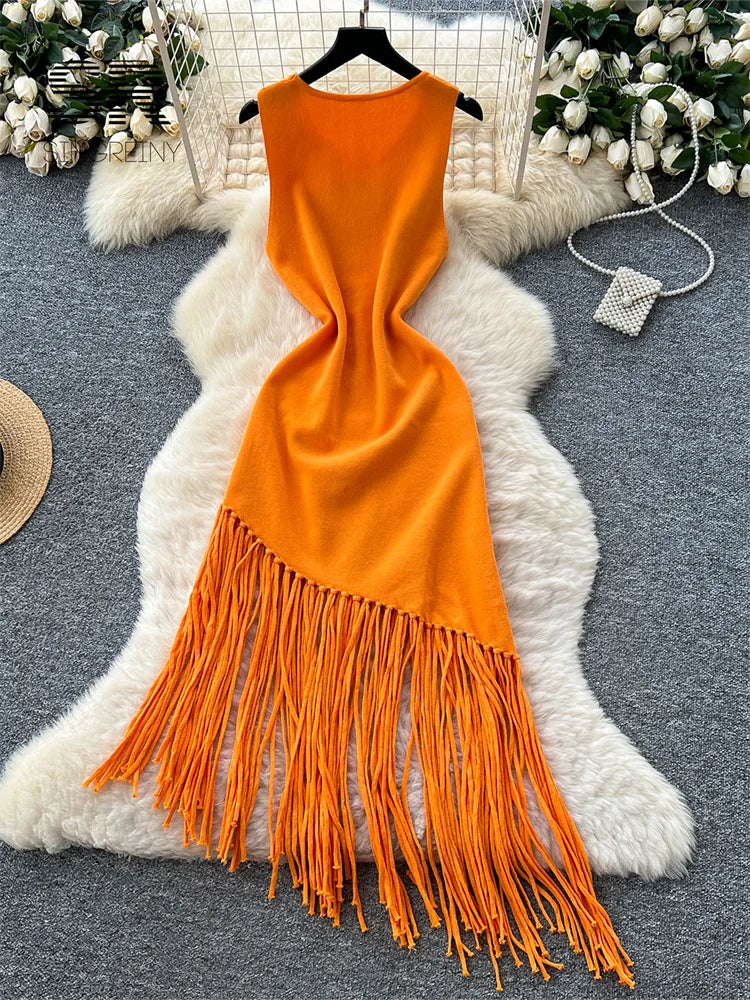 Vacation Tassel Tank Dress
