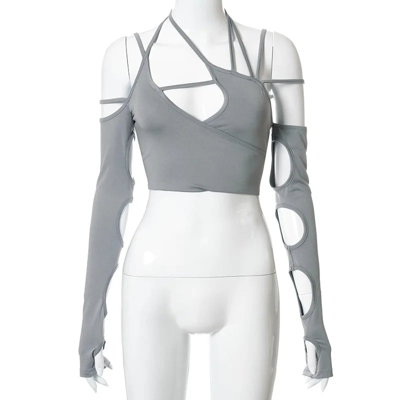 Women's Punk Long Sleeve Crop Top