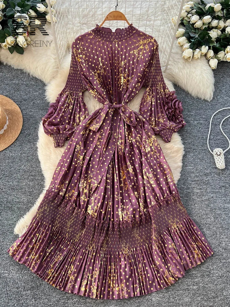 3D Floral Pleated Dress