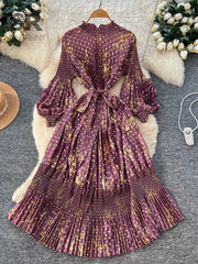 3D Floral Pleated Dress