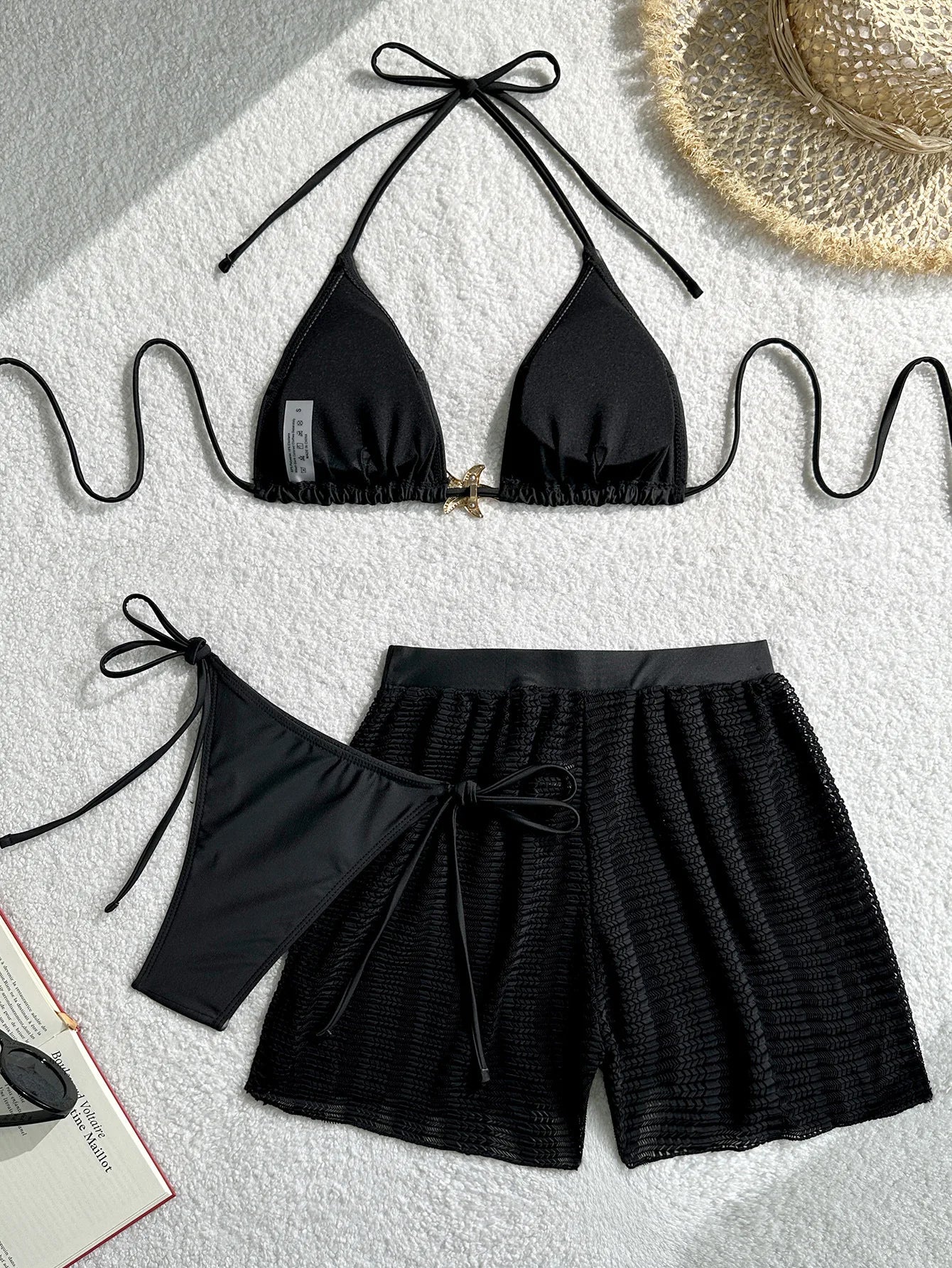 Sexy Black Mesh Cover Up Bikini Set