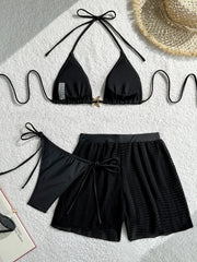 Sexy Black Mesh Cover Up Bikini Set