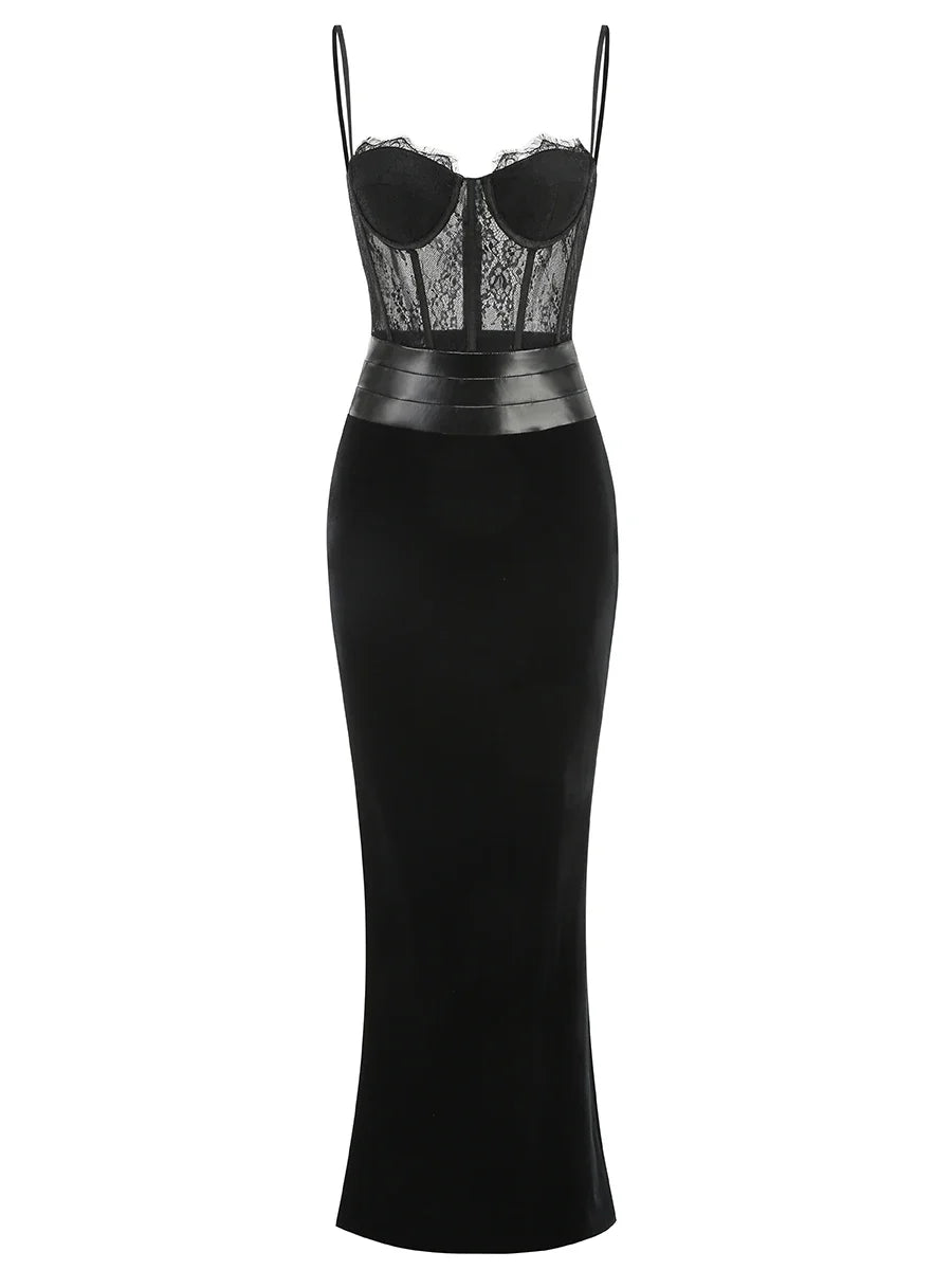 Black Lace See Through Strapless Prom Dress