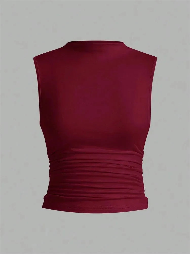 Women's Mock Neck Pleated Crop Top