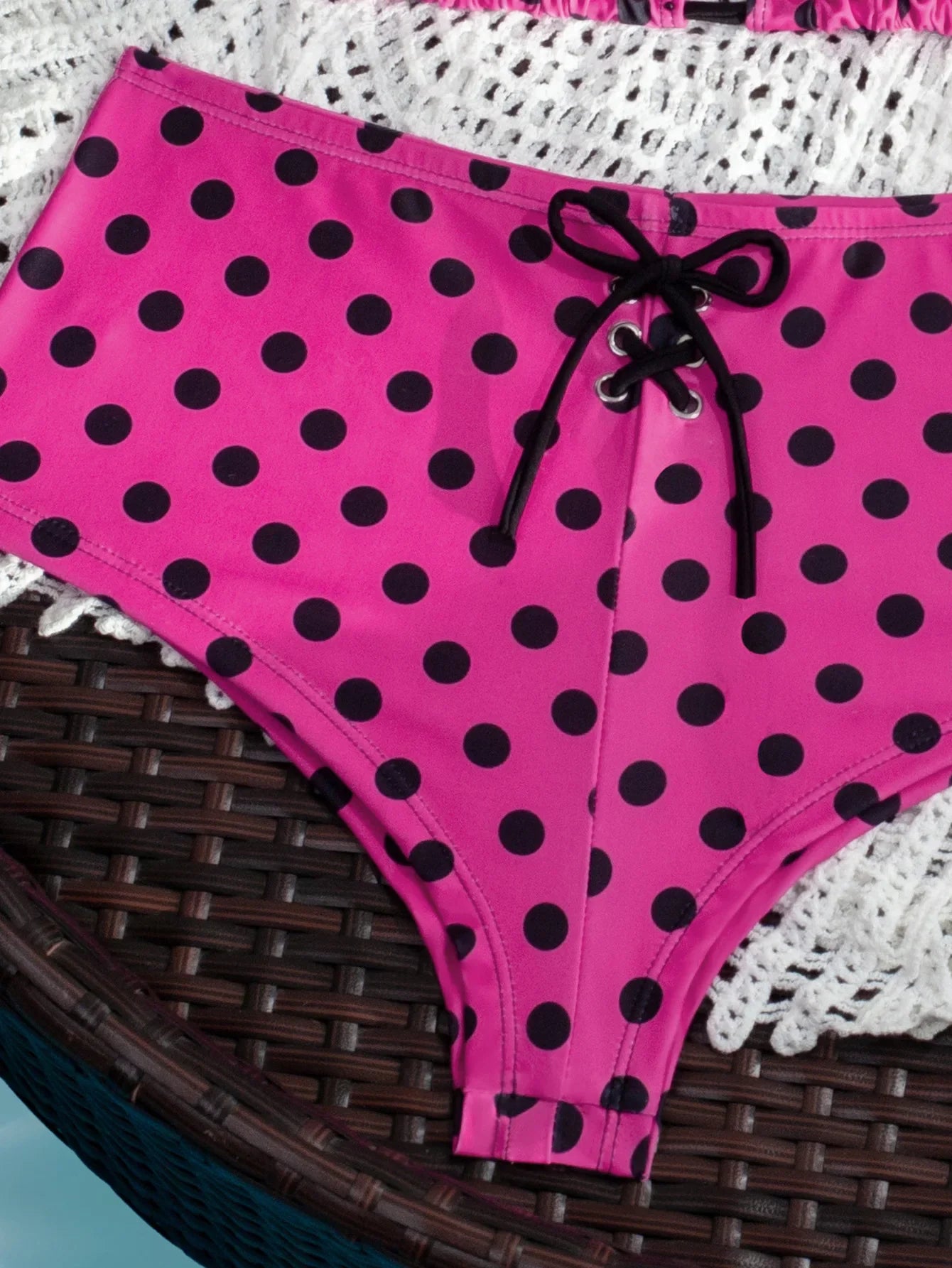 Sexy Hot Pink Polka Dot Print Bikini Set