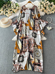 Ruched Print Vintage Dress