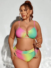 Sexy Pink Gradient Snake Print Bikini Set