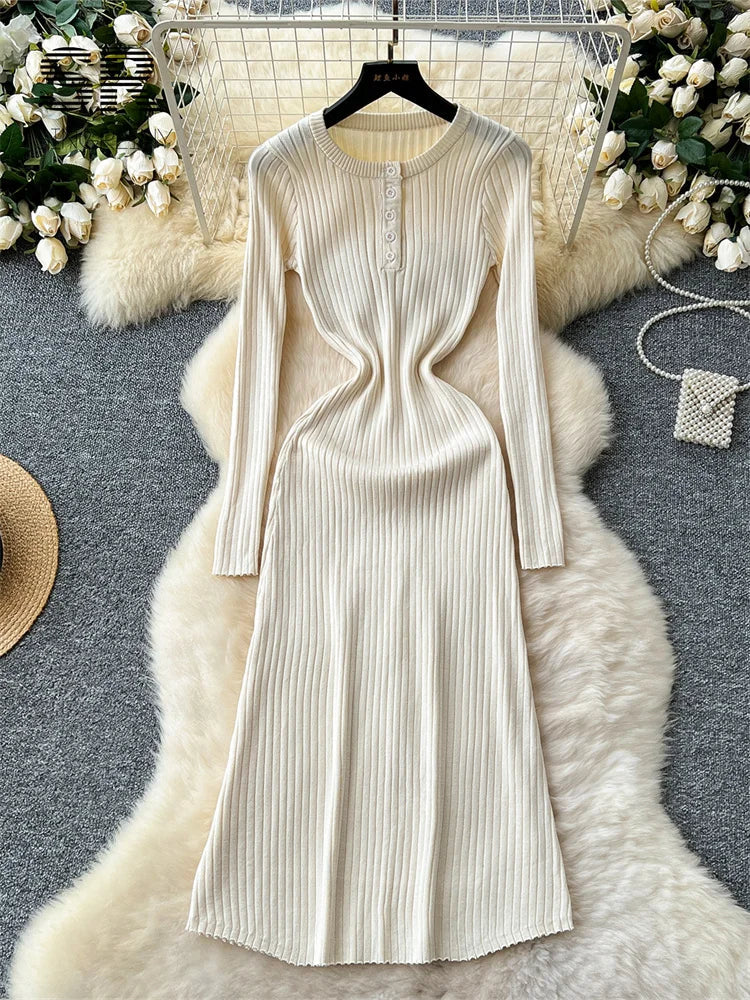Autumn Striped Slim Long Dress