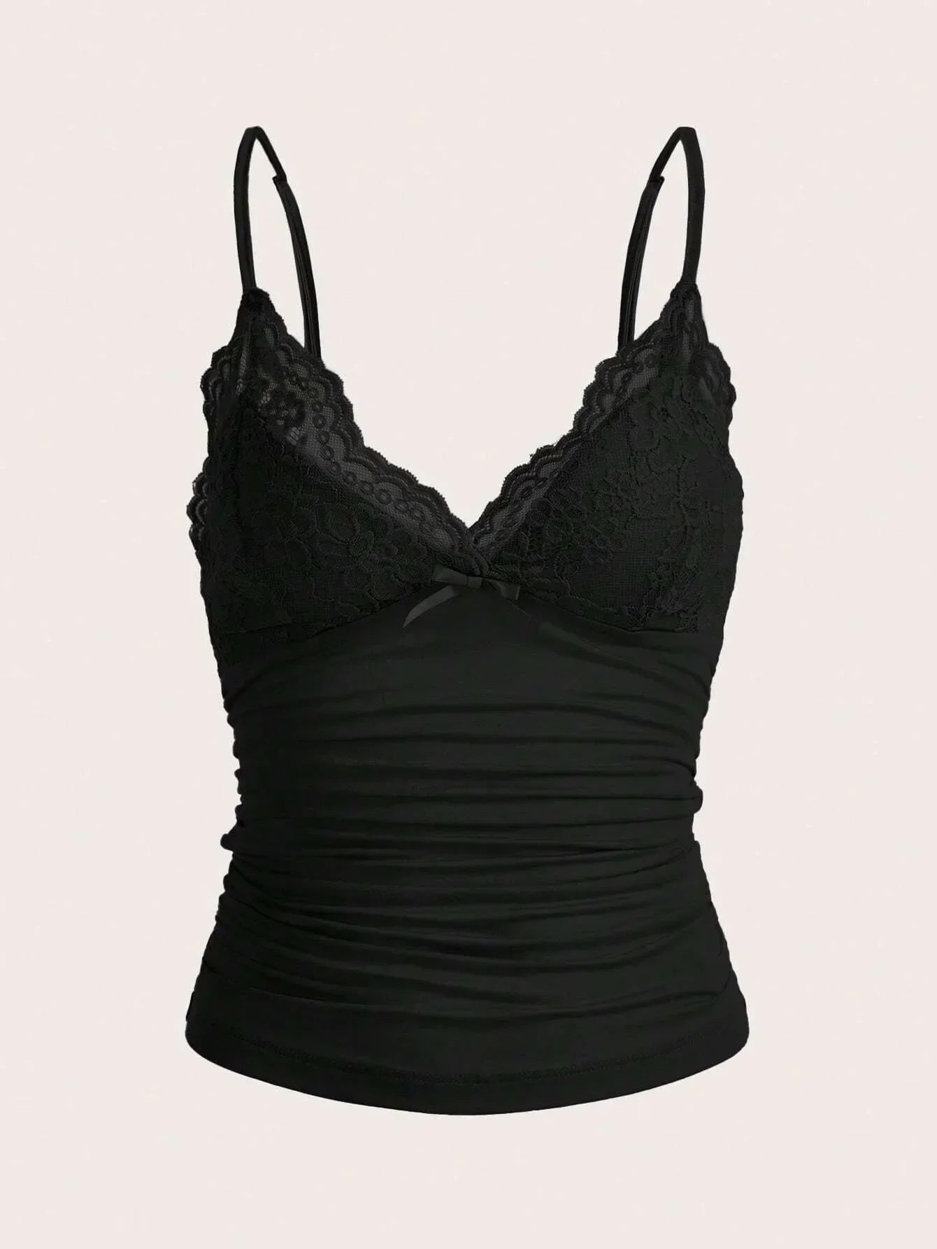 Sexy Contrast Lace Bow Front Crop Cami Top