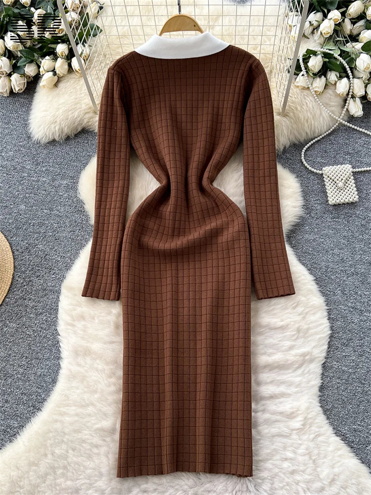 Autumn Retro Knit Evening Dress