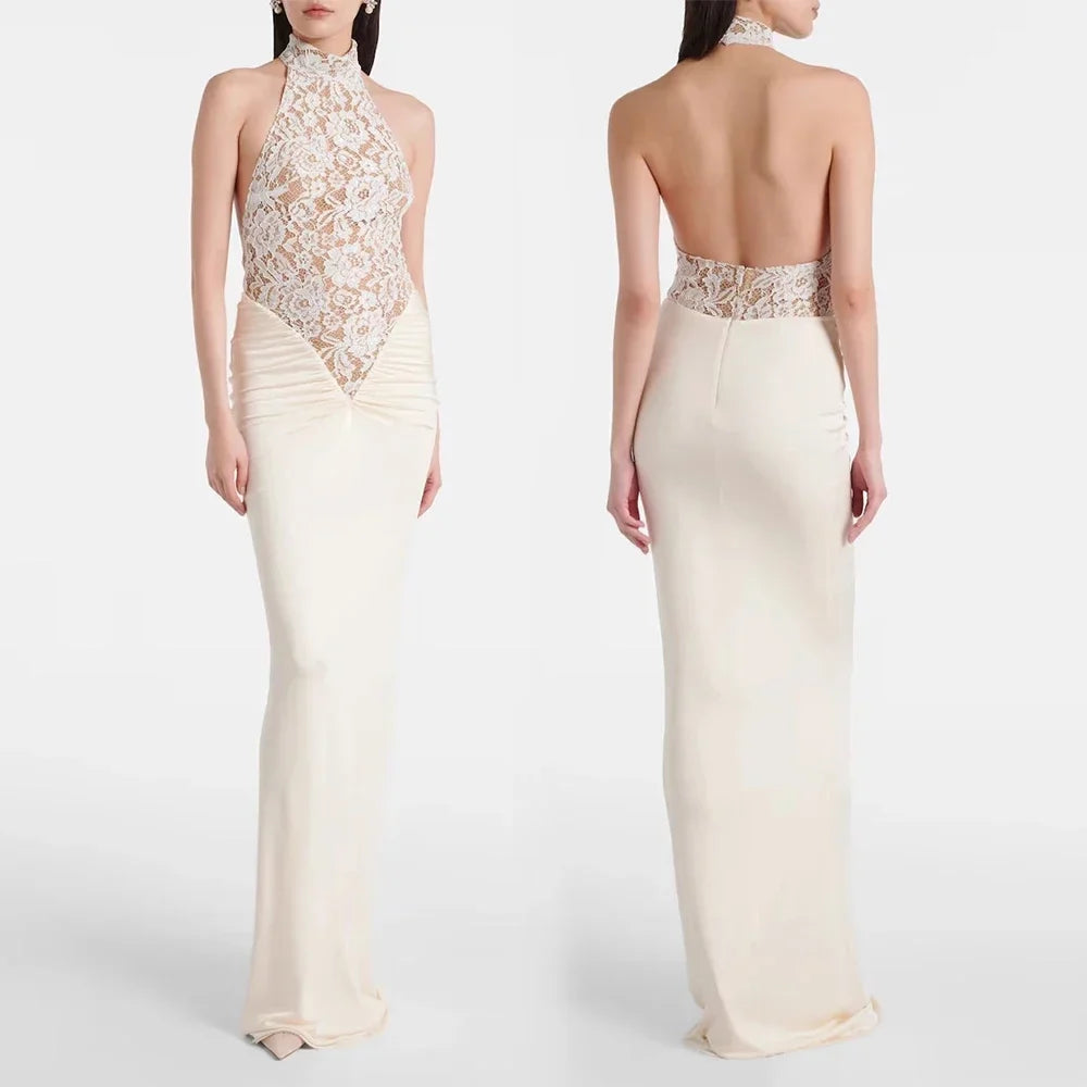 Elegant Evening Gown Lace Floral Bodycon Long Dress
