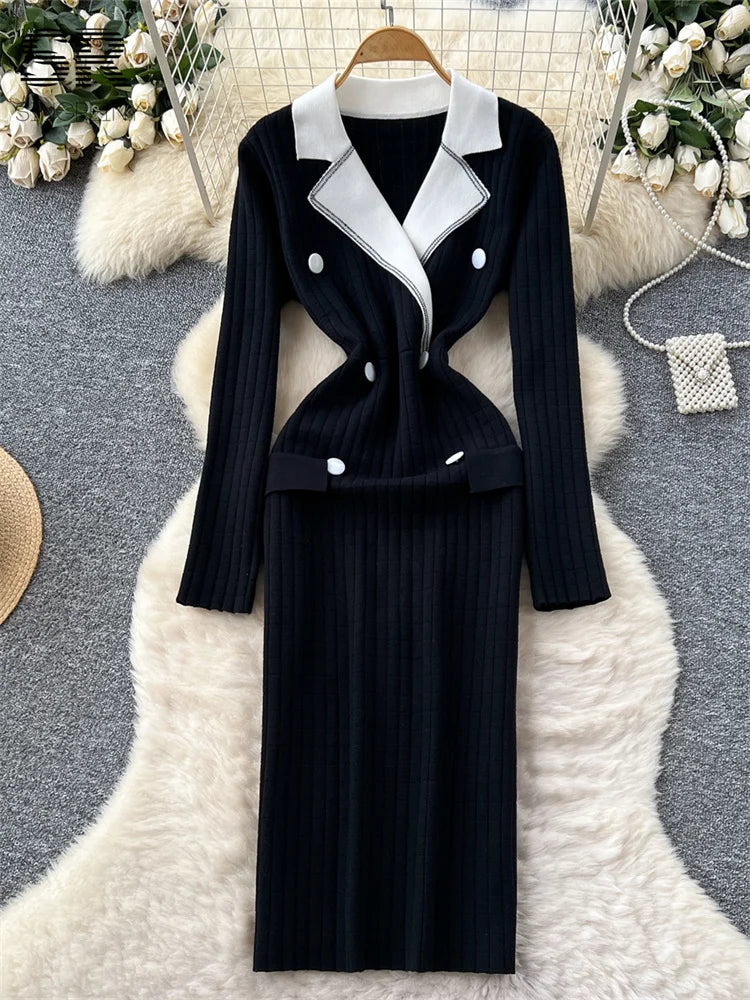 Autumn Retro Knit Evening Dress