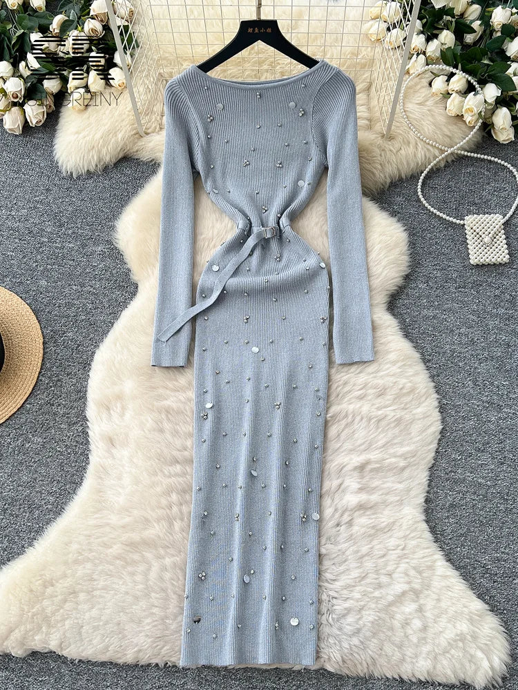 High Quality Beading Knitted Dress