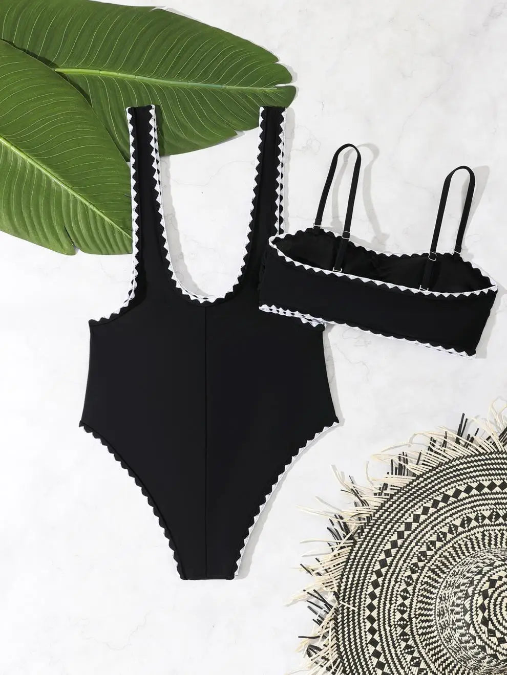 Vintage Black Contrast Bikini Set