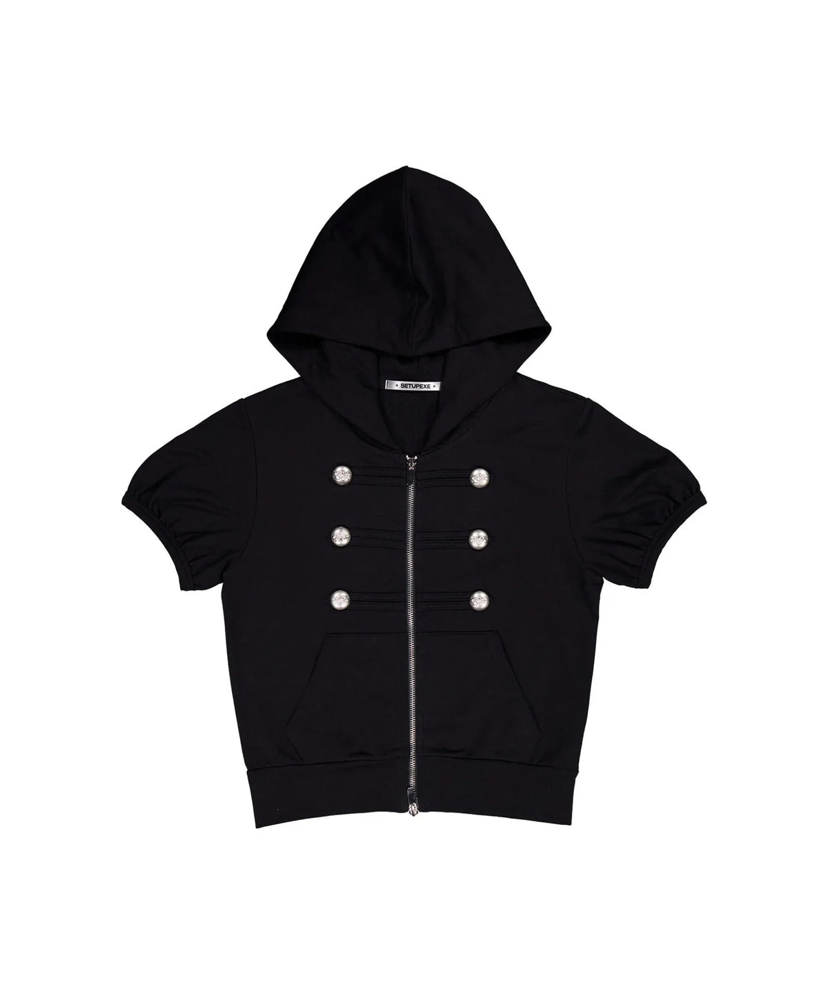 Cropped Hooded Short Sleeve Zip Up Top